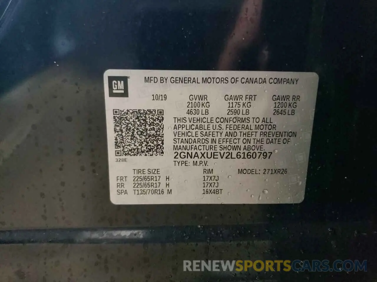 13 Photograph of a damaged car 2GNAXUEV2L6160797 CHEVROLET EQUINOX 2020