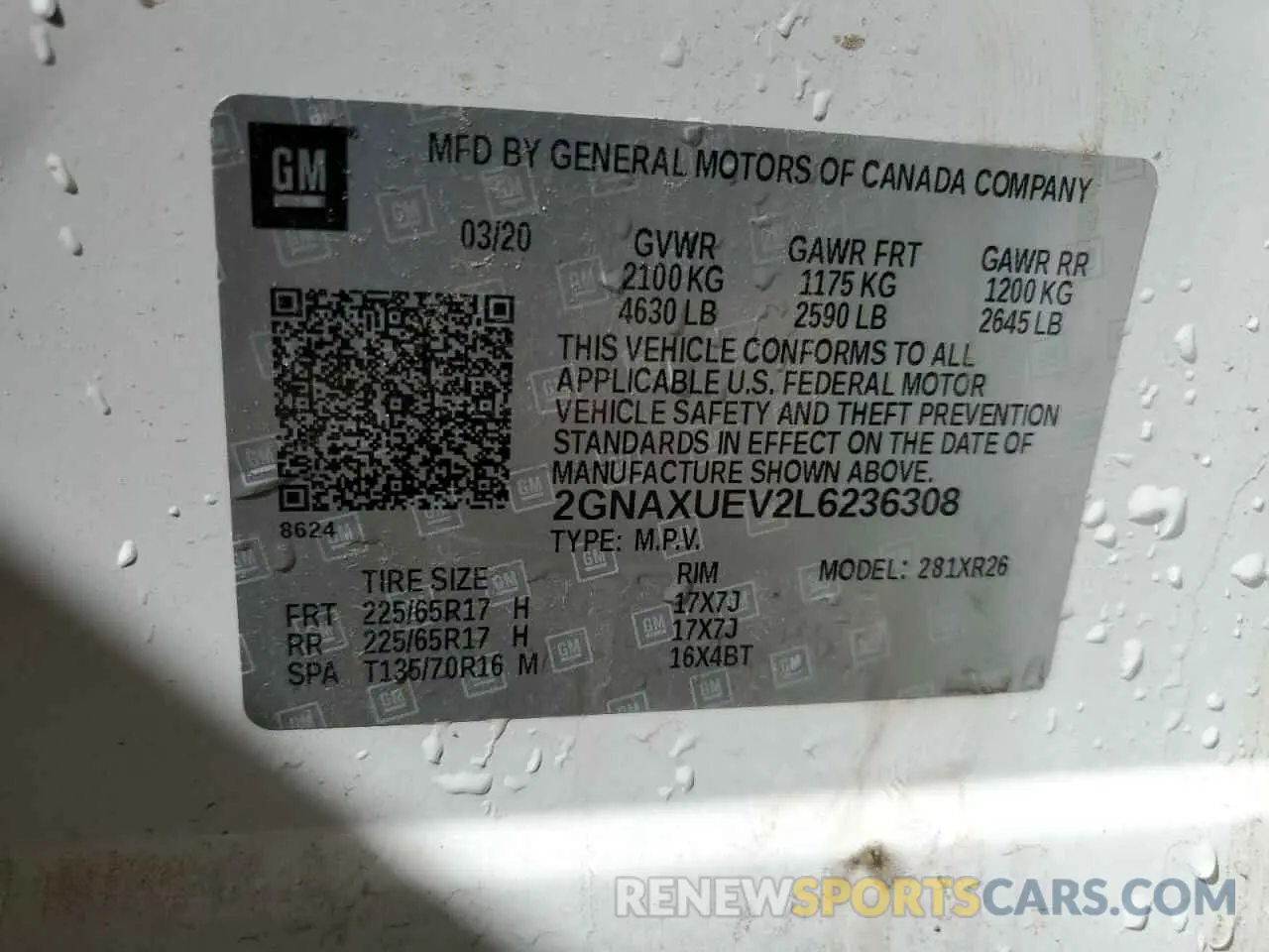 14 Photograph of a damaged car 2GNAXUEV2L6236308 CHEVROLET EQUINOX 2020