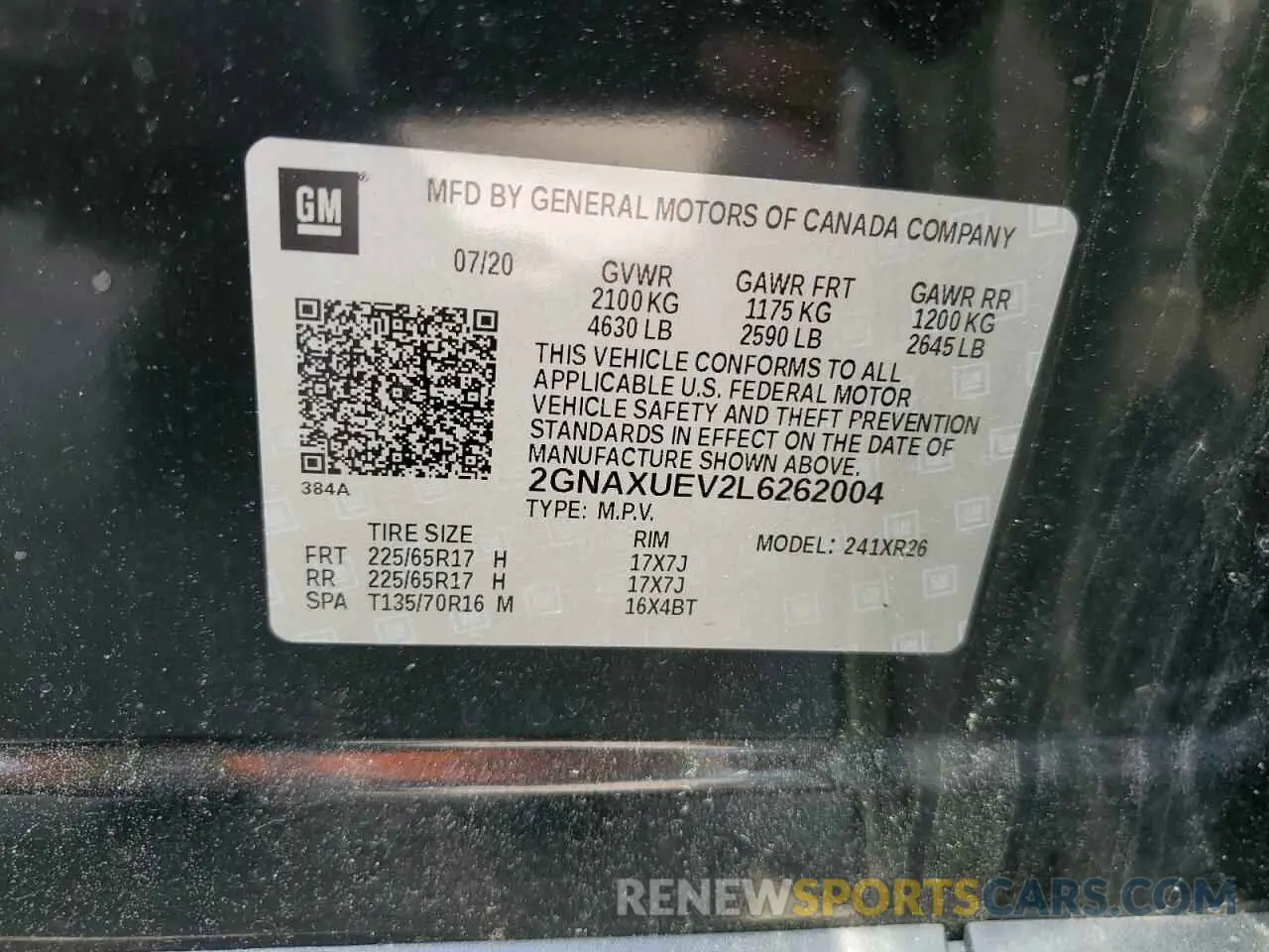 13 Photograph of a damaged car 2GNAXUEV2L6262004 CHEVROLET EQUINOX 2020