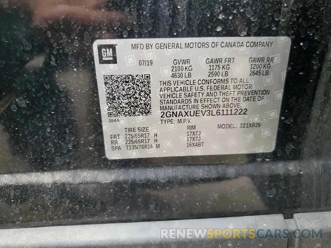 15 Photograph of a damaged car 2GNAXUEV3L6111222 CHEVROLET EQUINOX 2020