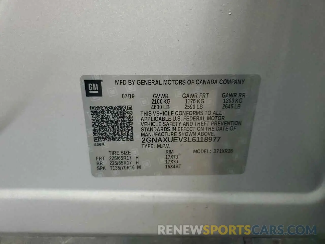 13 Photograph of a damaged car 2GNAXUEV3L6118977 CHEVROLET EQUINOX 2020