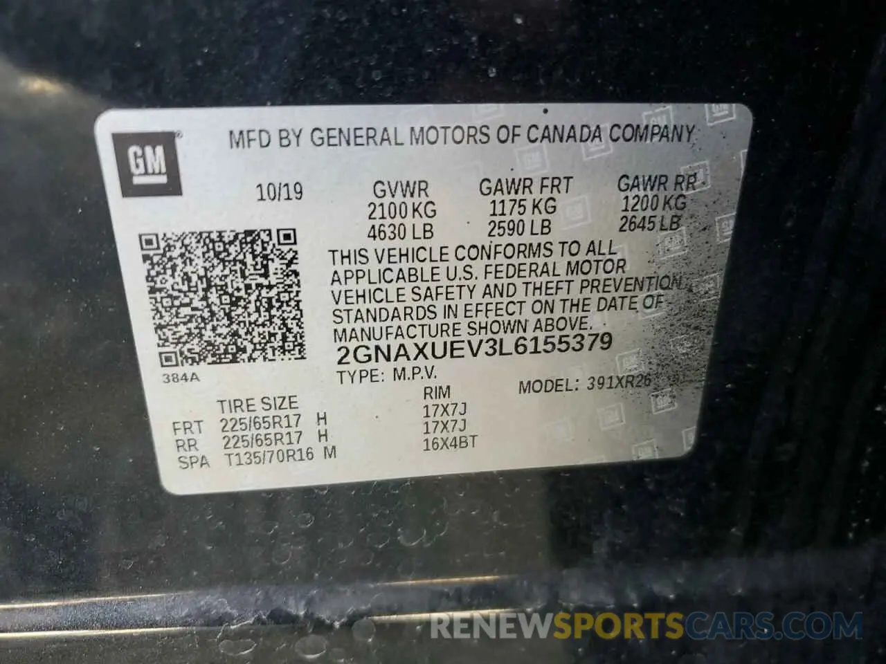 13 Photograph of a damaged car 2GNAXUEV3L6155379 CHEVROLET EQUINOX 2020