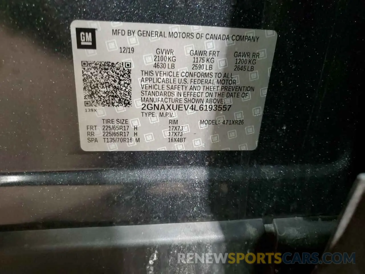 14 Photograph of a damaged car 2GNAXUEV4L6193557 CHEVROLET EQUINOX 2020