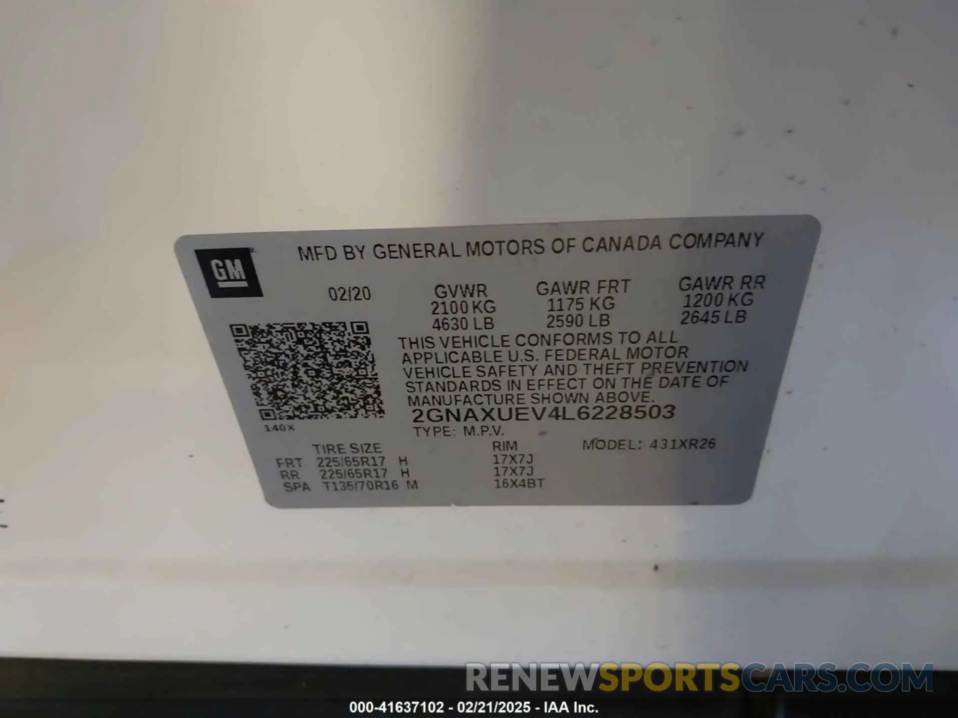 9 Photograph of a damaged car 2GNAXUEV4L6228503 CHEVROLET EQUINOX 2020