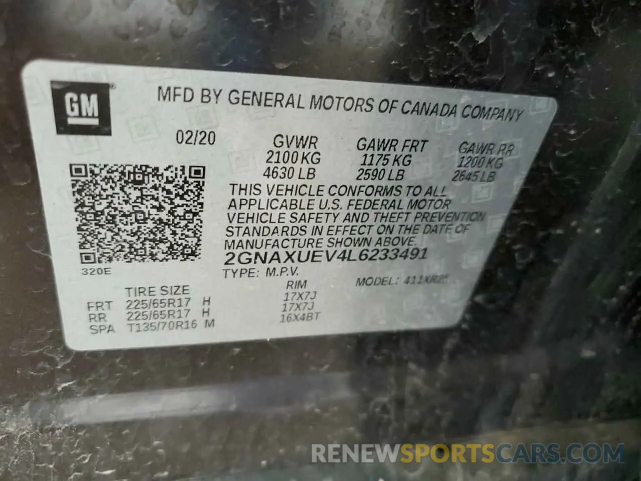 13 Photograph of a damaged car 2GNAXUEV4L6233491 CHEVROLET EQUINOX 2020