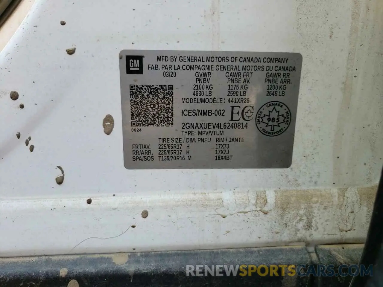 12 Photograph of a damaged car 2GNAXUEV4L6240814 CHEVROLET EQUINOX 2020