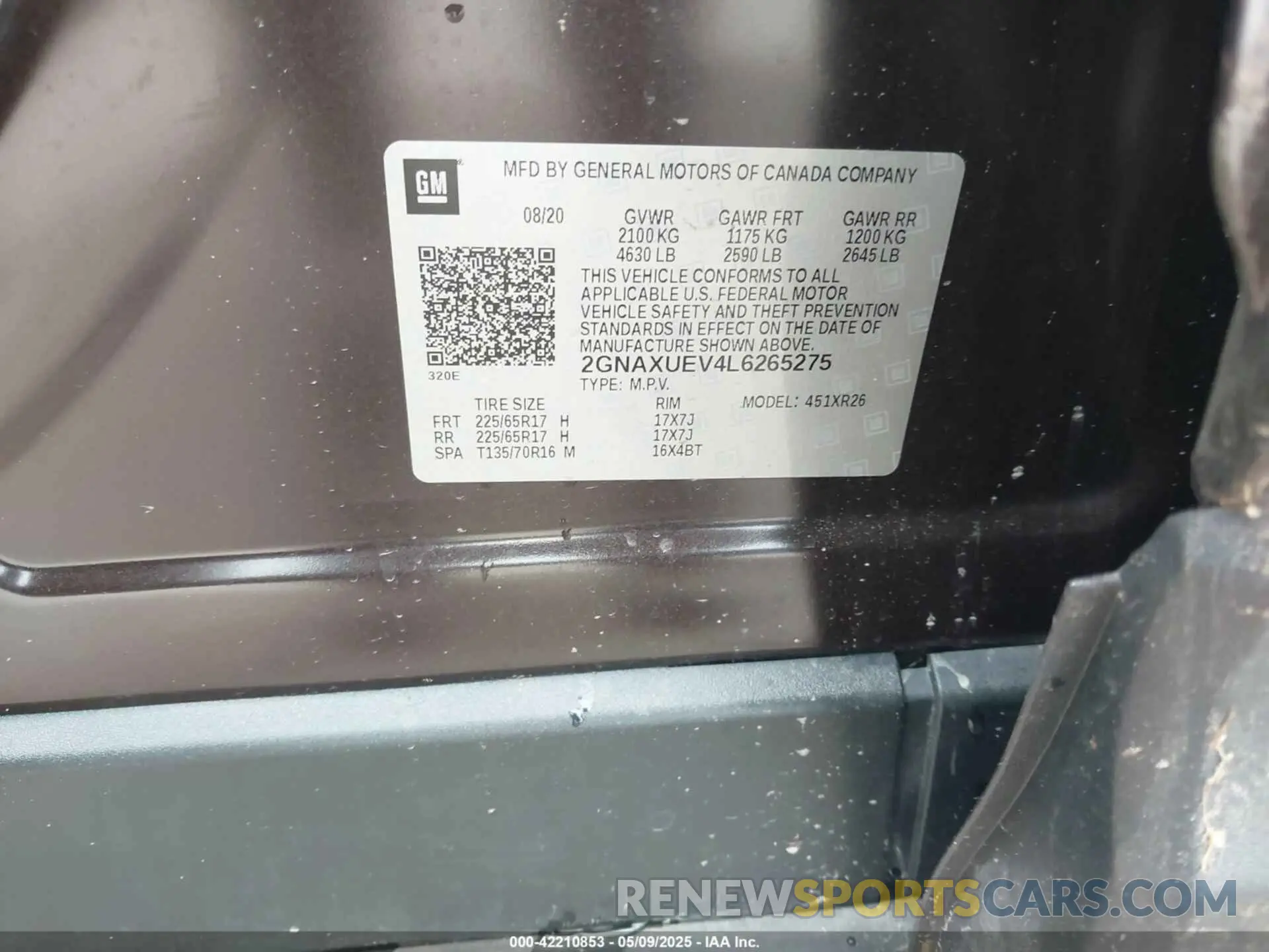 9 Photograph of a damaged car 2GNAXUEV4L6265275 CHEVROLET EQUINOX 2020