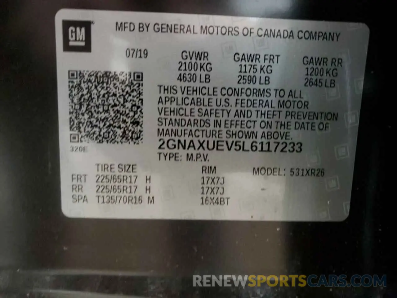 13 Photograph of a damaged car 2GNAXUEV5L6117233 CHEVROLET EQUINOX 2020