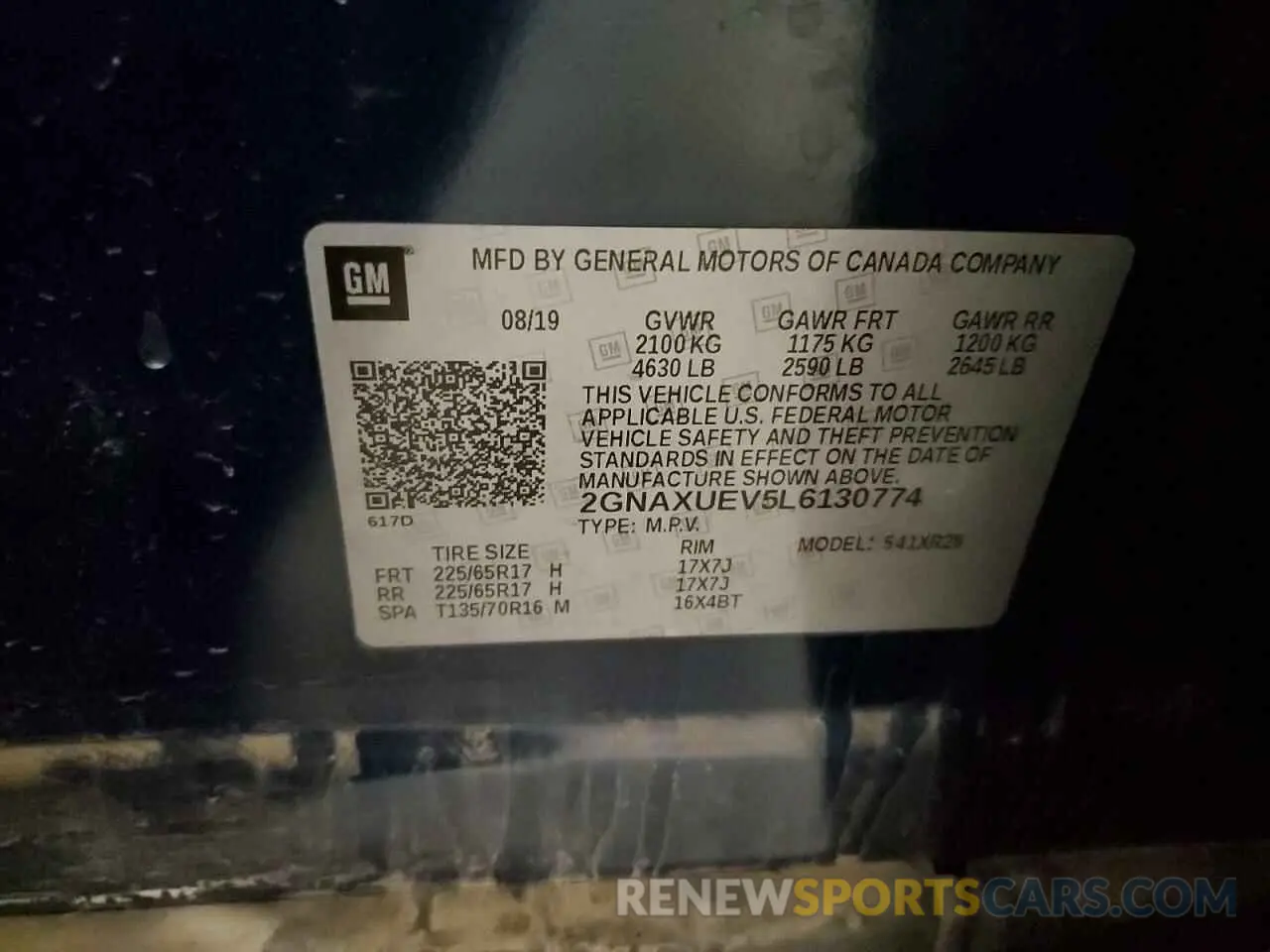 13 Photograph of a damaged car 2GNAXUEV5L6130774 CHEVROLET EQUINOX 2020
