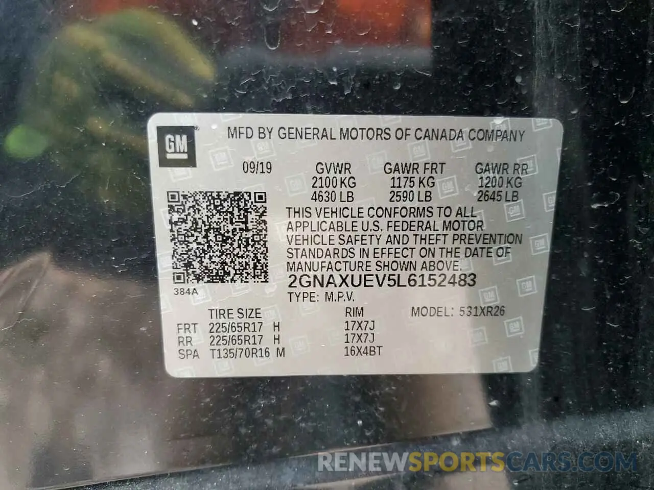 13 Photograph of a damaged car 2GNAXUEV5L6152483 CHEVROLET EQUINOX 2020