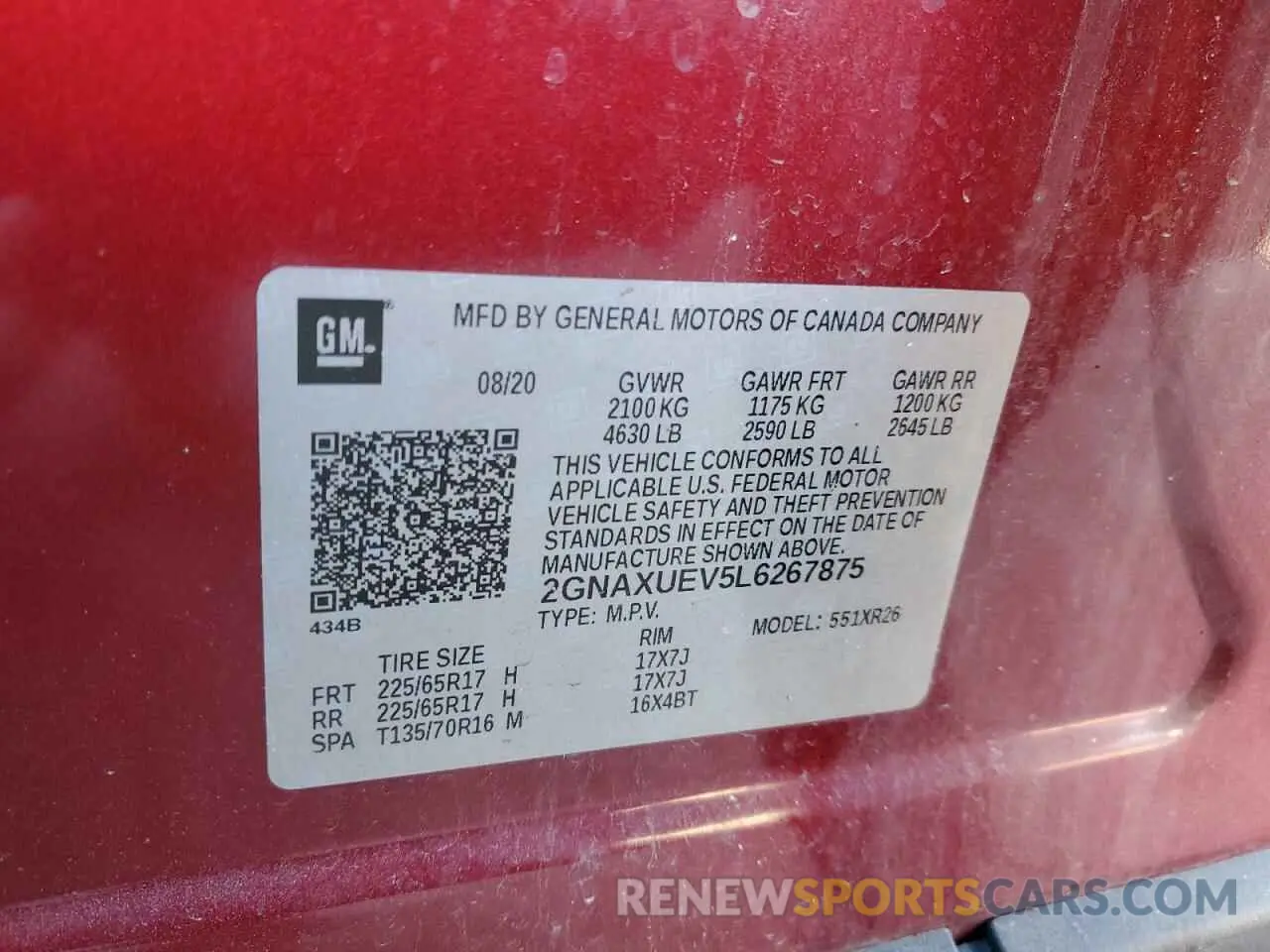 15 Photograph of a damaged car 2GNAXUEV5L6267875 CHEVROLET EQUINOX 2020