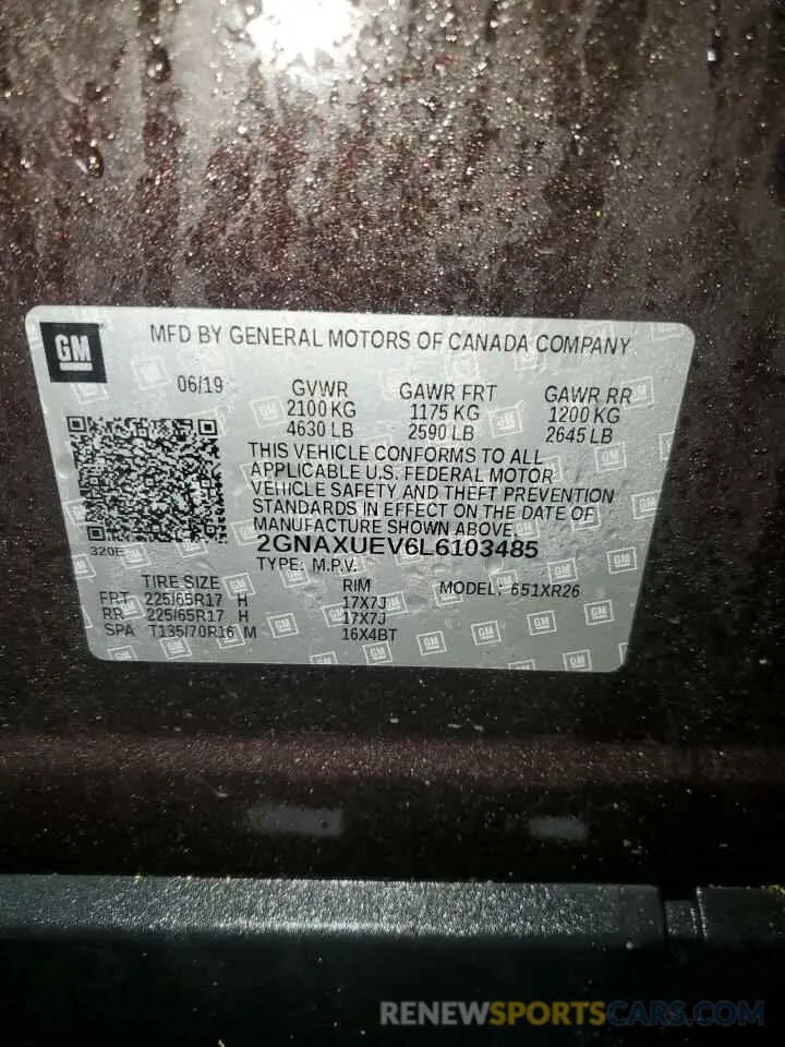 13 Photograph of a damaged car 2GNAXUEV6L6103485 CHEVROLET EQUINOX 2020
