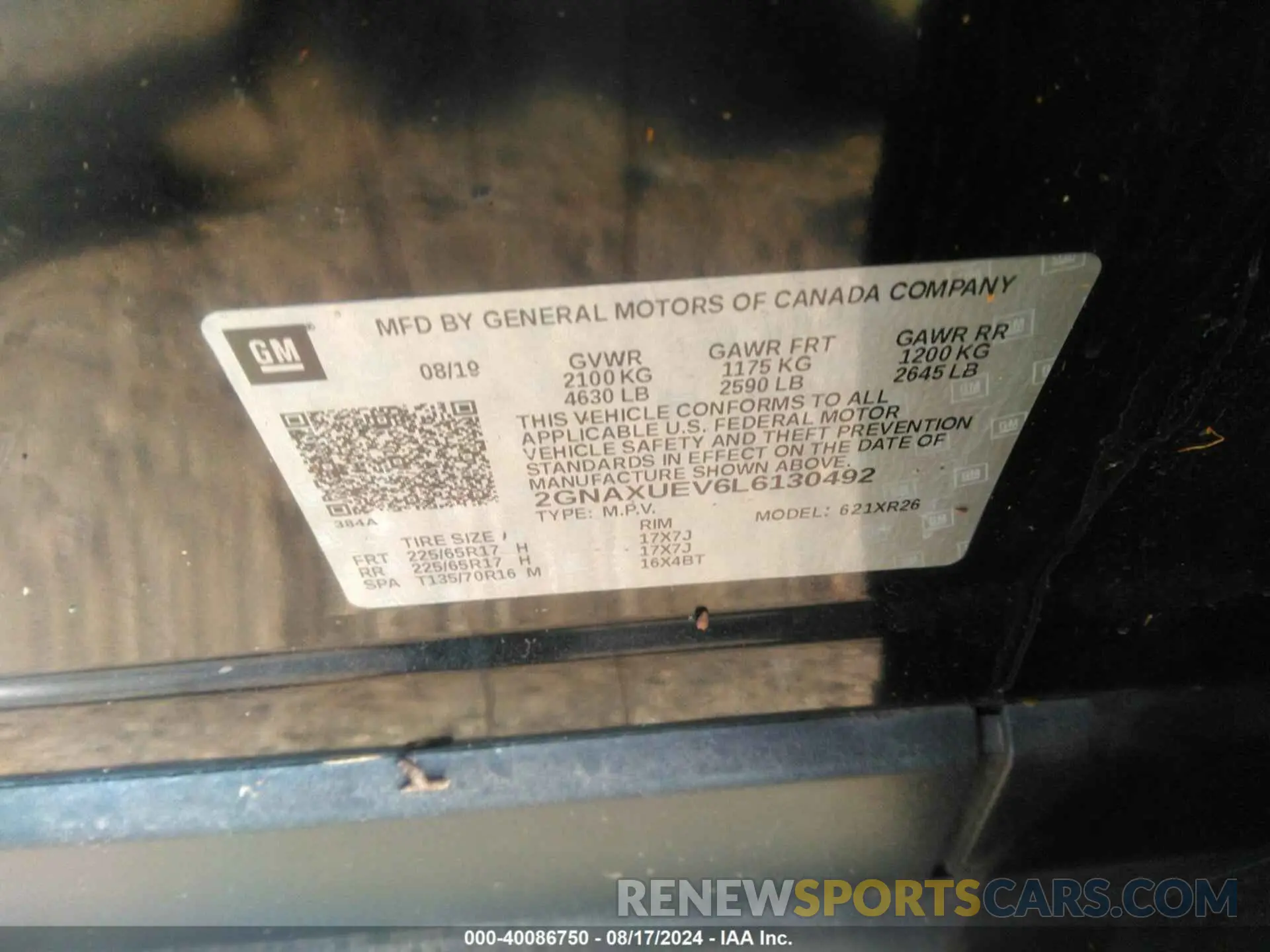 9 Photograph of a damaged car 2GNAXUEV6L6130492 CHEVROLET EQUINOX 2020