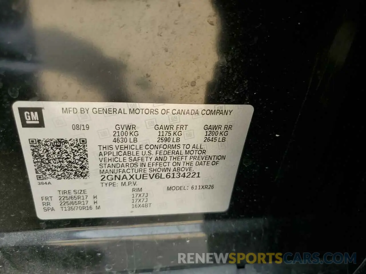 13 Photograph of a damaged car 2GNAXUEV6L6134221 CHEVROLET EQUINOX 2020
