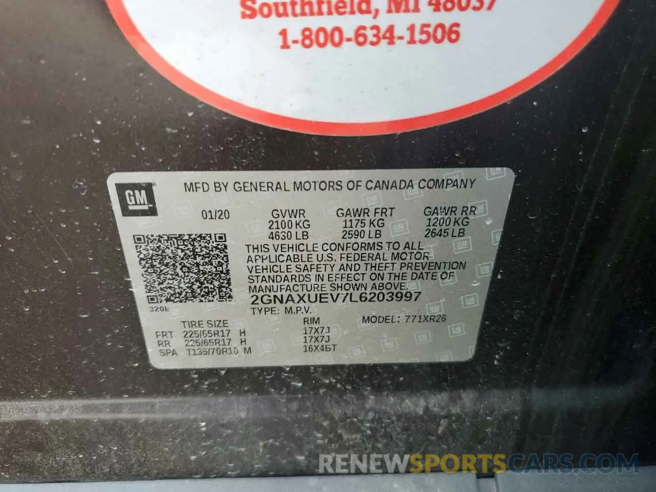 15 Photograph of a damaged car 2GNAXUEV7L6203997 CHEVROLET EQUINOX 2020
