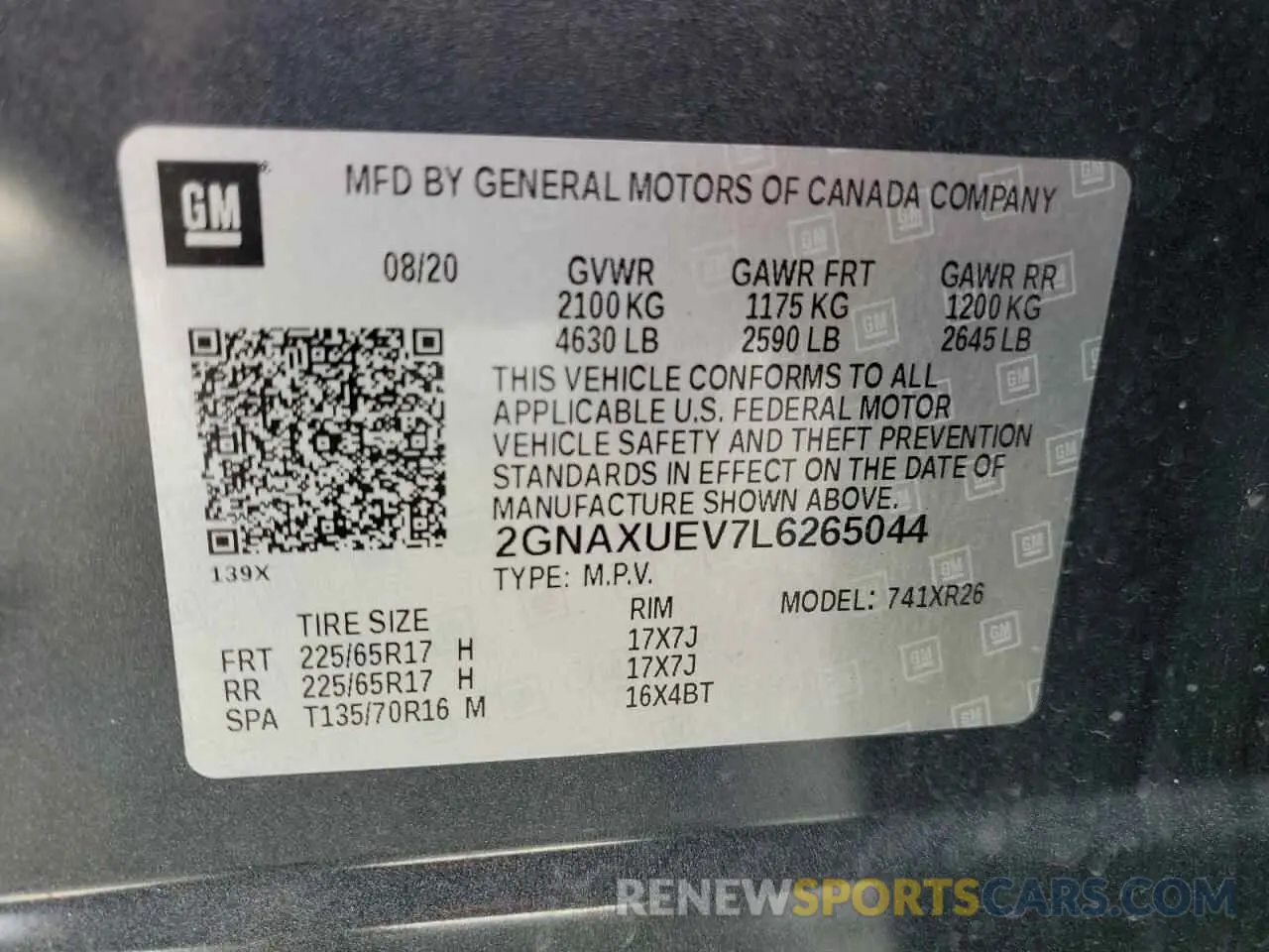 13 Photograph of a damaged car 2GNAXUEV7L6265044 CHEVROLET EQUINOX 2020