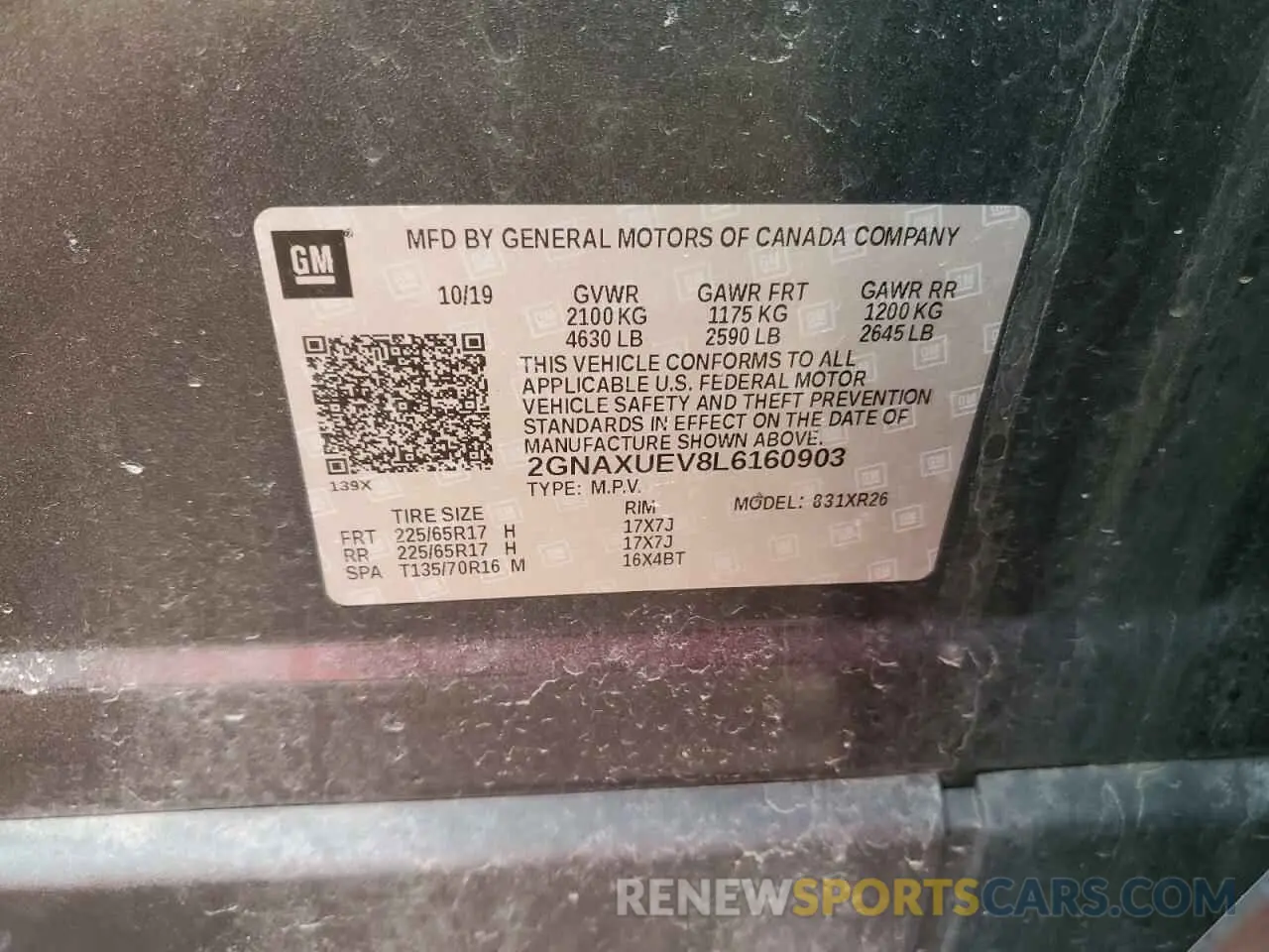 13 Photograph of a damaged car 2GNAXUEV8L6160903 CHEVROLET EQUINOX 2020