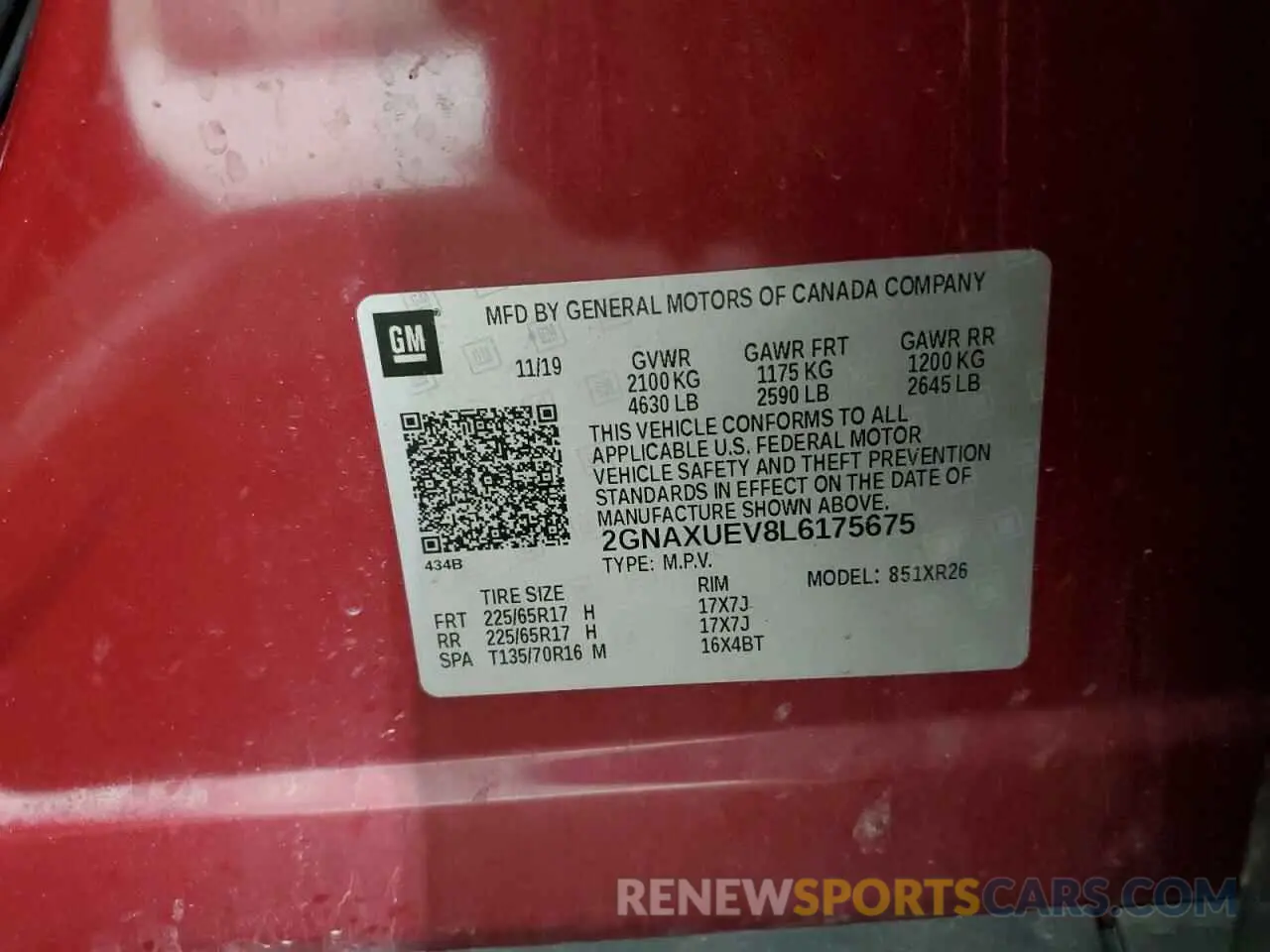 13 Photograph of a damaged car 2GNAXUEV8L6175675 CHEVROLET EQUINOX 2020