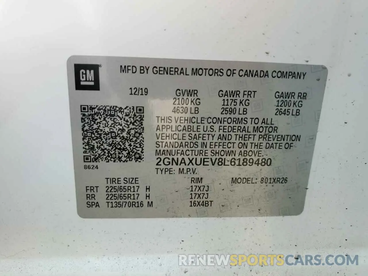 12 Photograph of a damaged car 2GNAXUEV8L6189480 CHEVROLET EQUINOX 2020