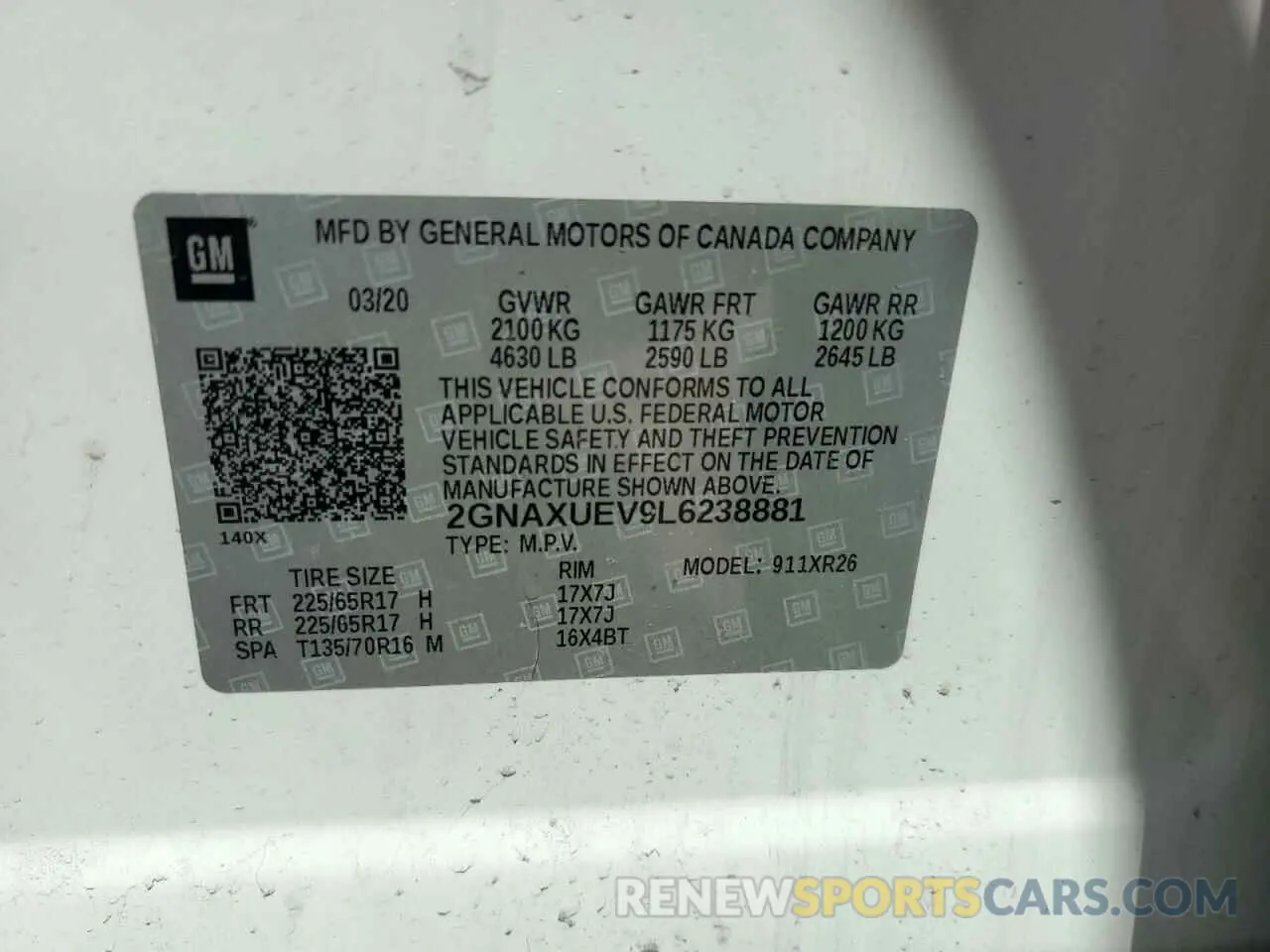 13 Photograph of a damaged car 2GNAXUEV9L6238881 CHEVROLET EQUINOX 2020