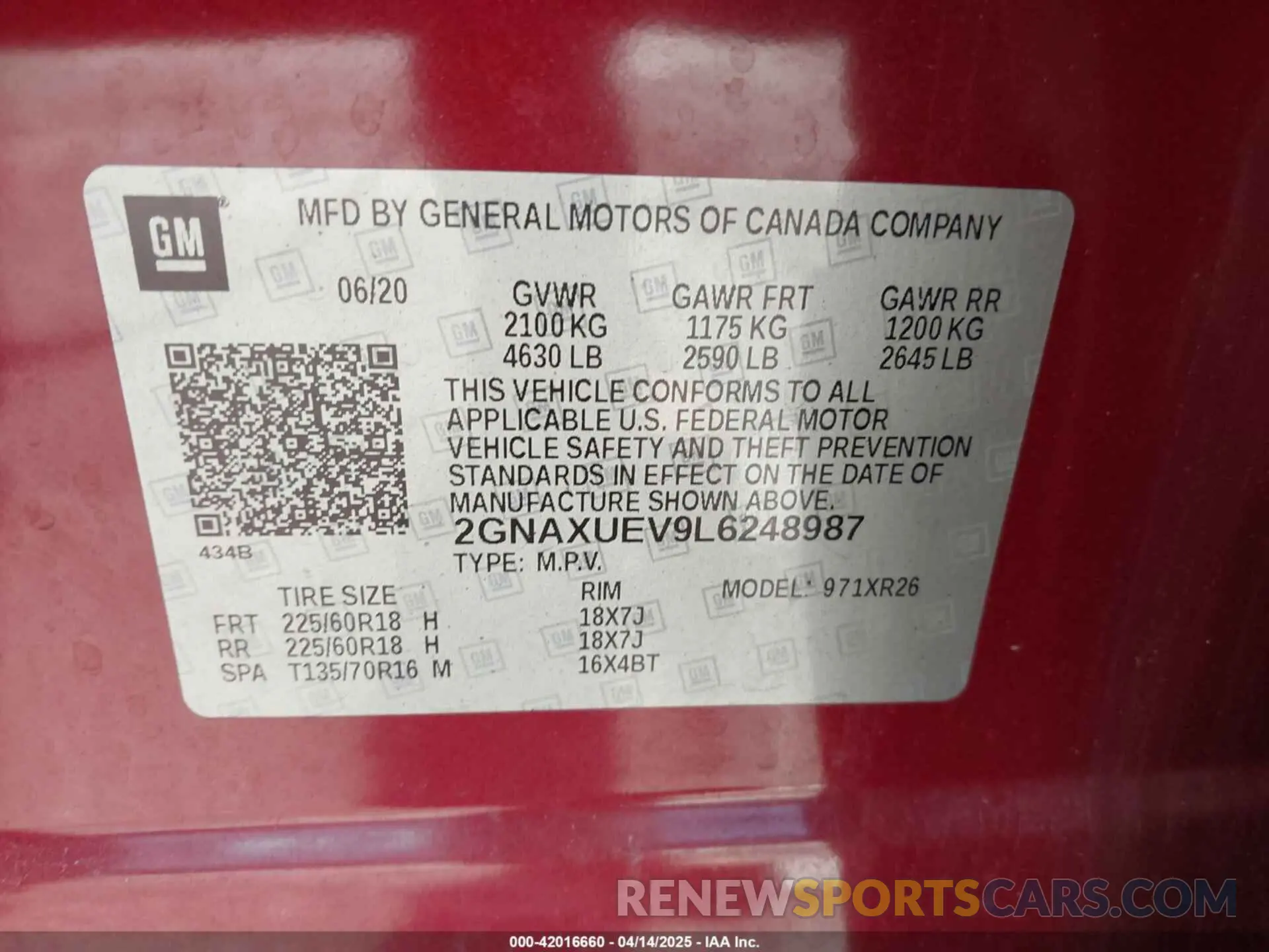 9 Photograph of a damaged car 2GNAXUEV9L6248987 CHEVROLET EQUINOX 2020