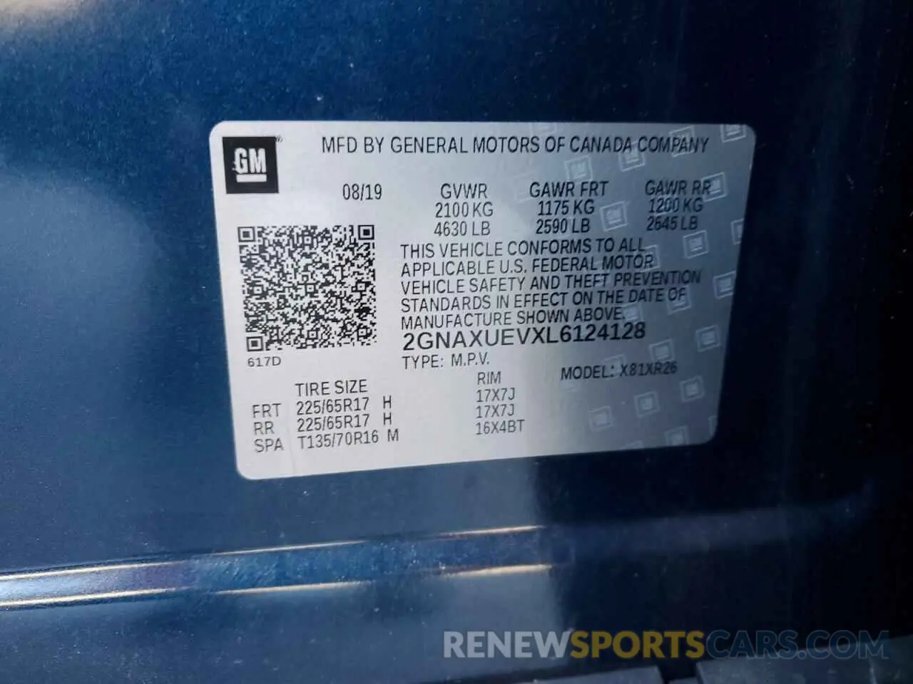 14 Photograph of a damaged car 2GNAXUEVXL6124128 CHEVROLET EQUINOX 2020