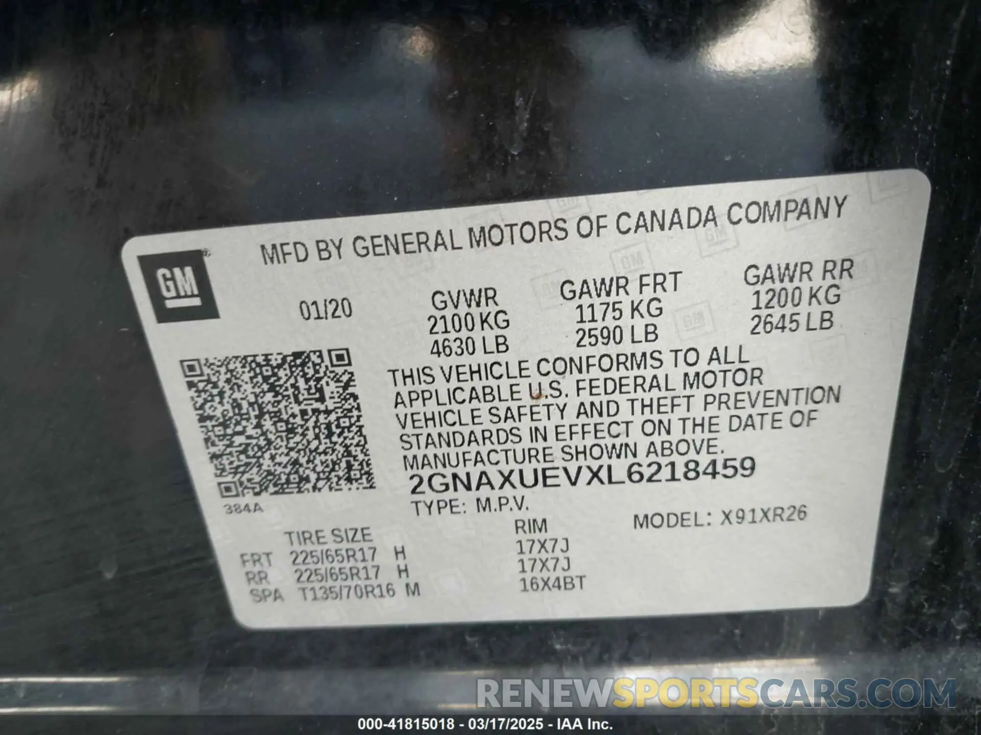 9 Photograph of a damaged car 2GNAXUEVXL6218459 CHEVROLET EQUINOX 2020