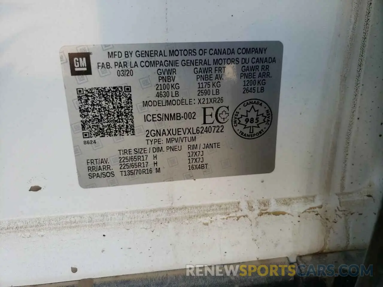 12 Photograph of a damaged car 2GNAXUEVXL6240722 CHEVROLET EQUINOX 2020