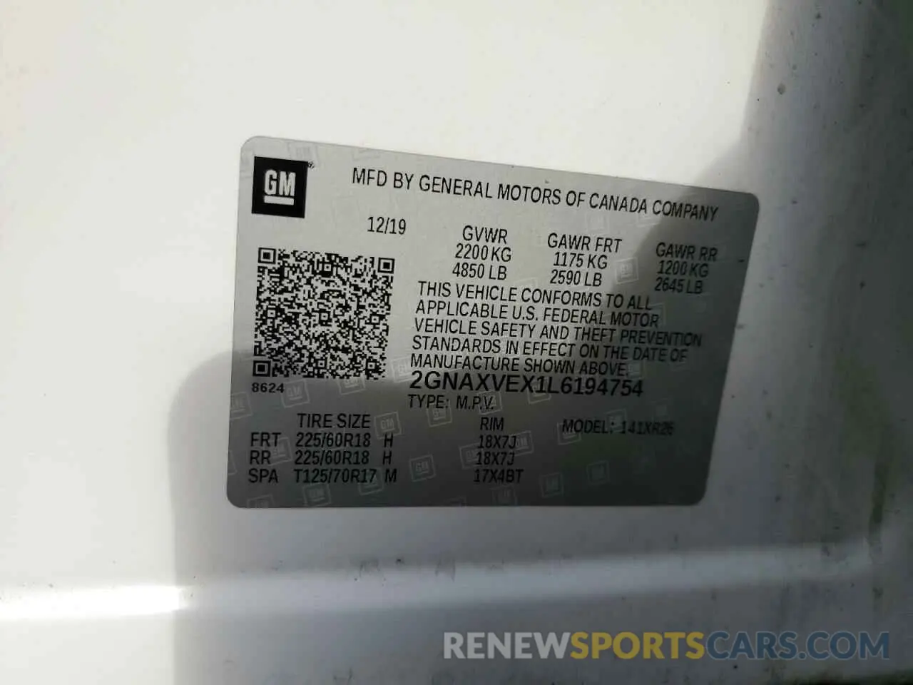 13 Photograph of a damaged car 2GNAXVEX1L6194754 CHEVROLET EQUINOX 2020