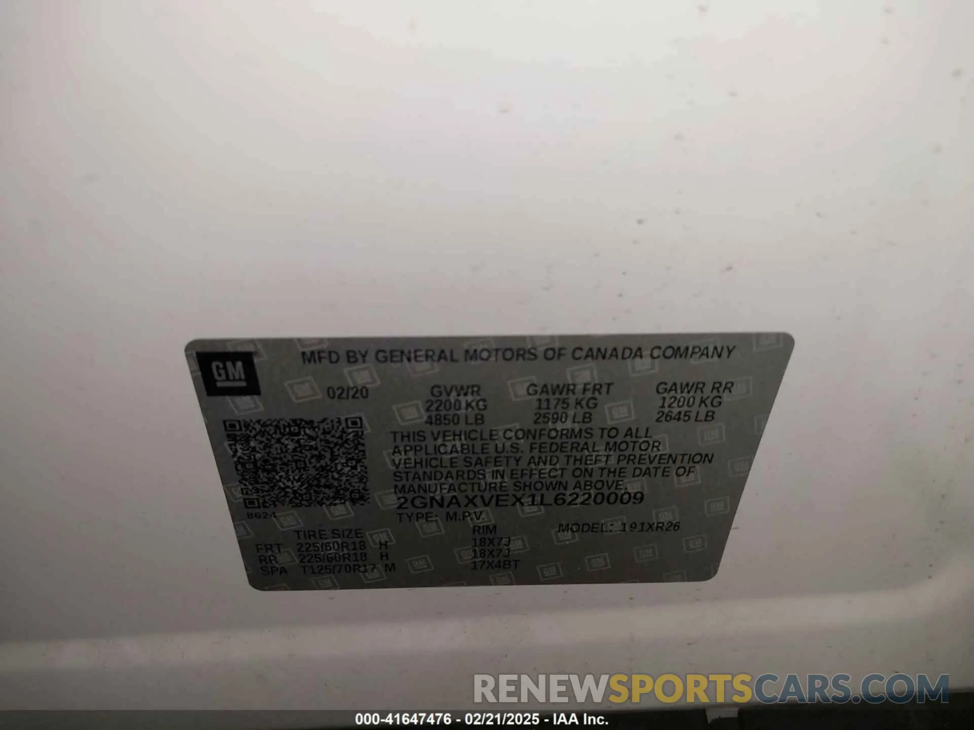 9 Photograph of a damaged car 2GNAXVEX1L6220009 CHEVROLET EQUINOX 2020