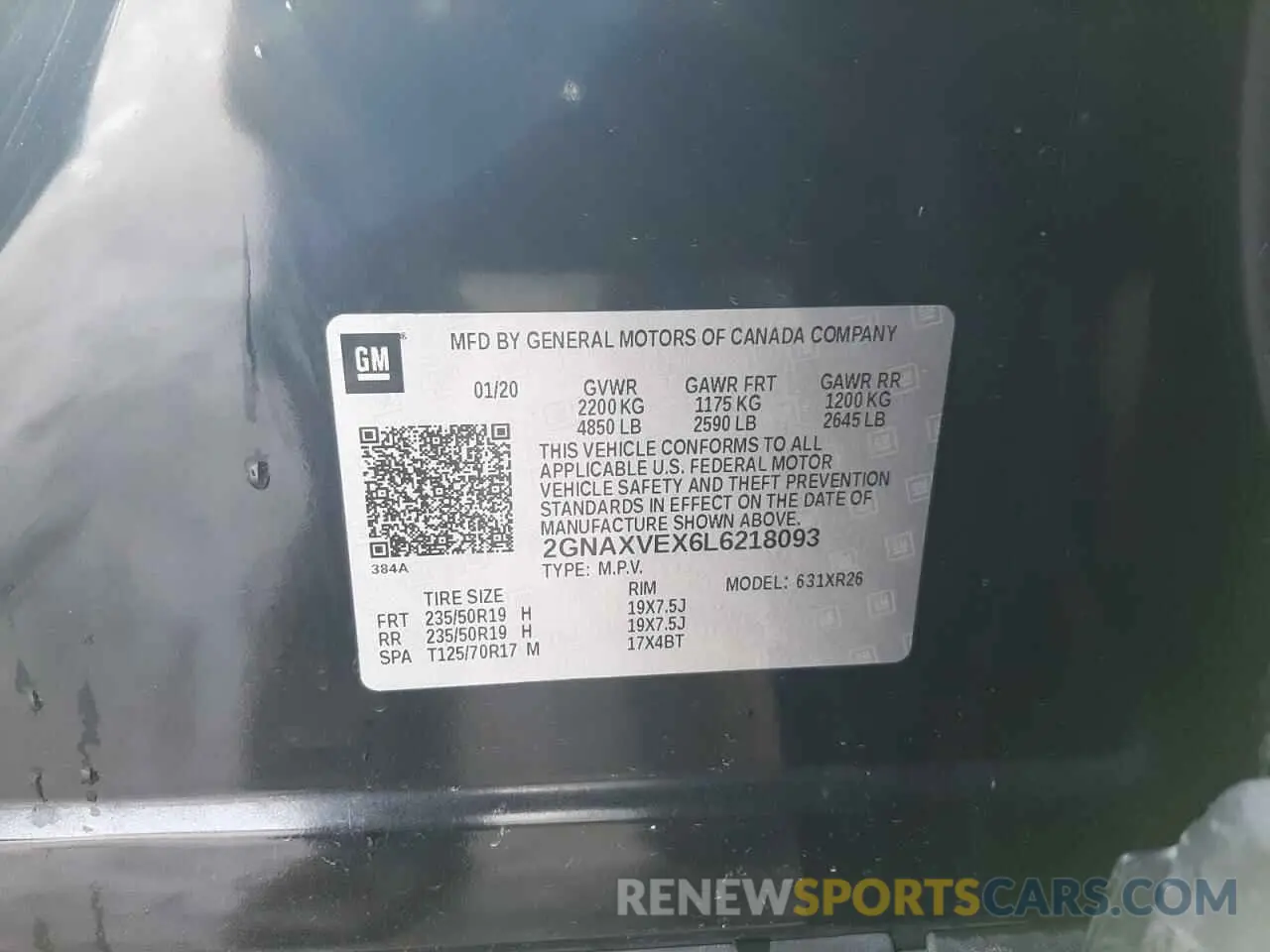 14 Photograph of a damaged car 2GNAXVEX6L6218093 CHEVROLET EQUINOX 2020
