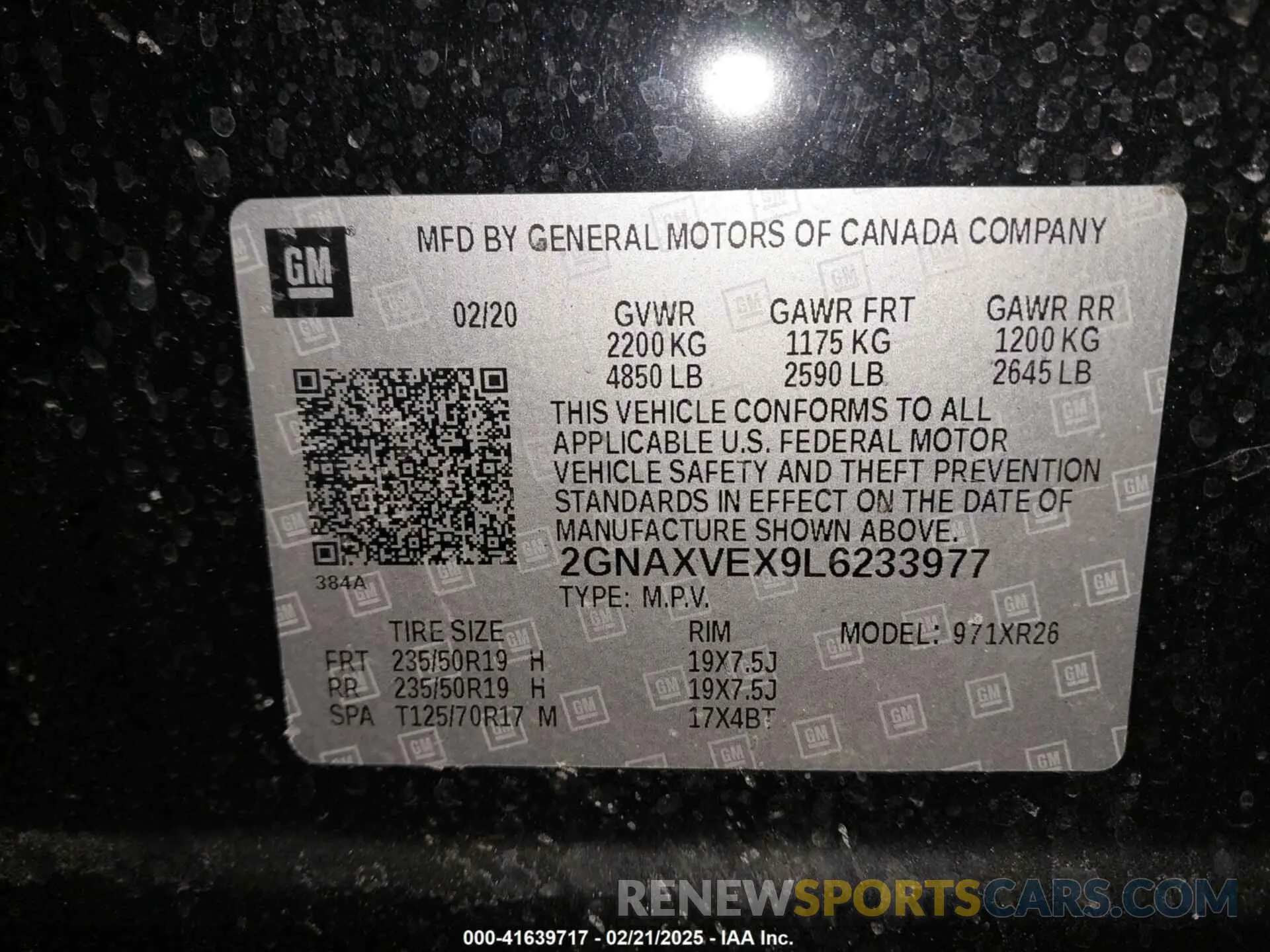 9 Photograph of a damaged car 2GNAXVEX9L6233977 CHEVROLET EQUINOX 2020