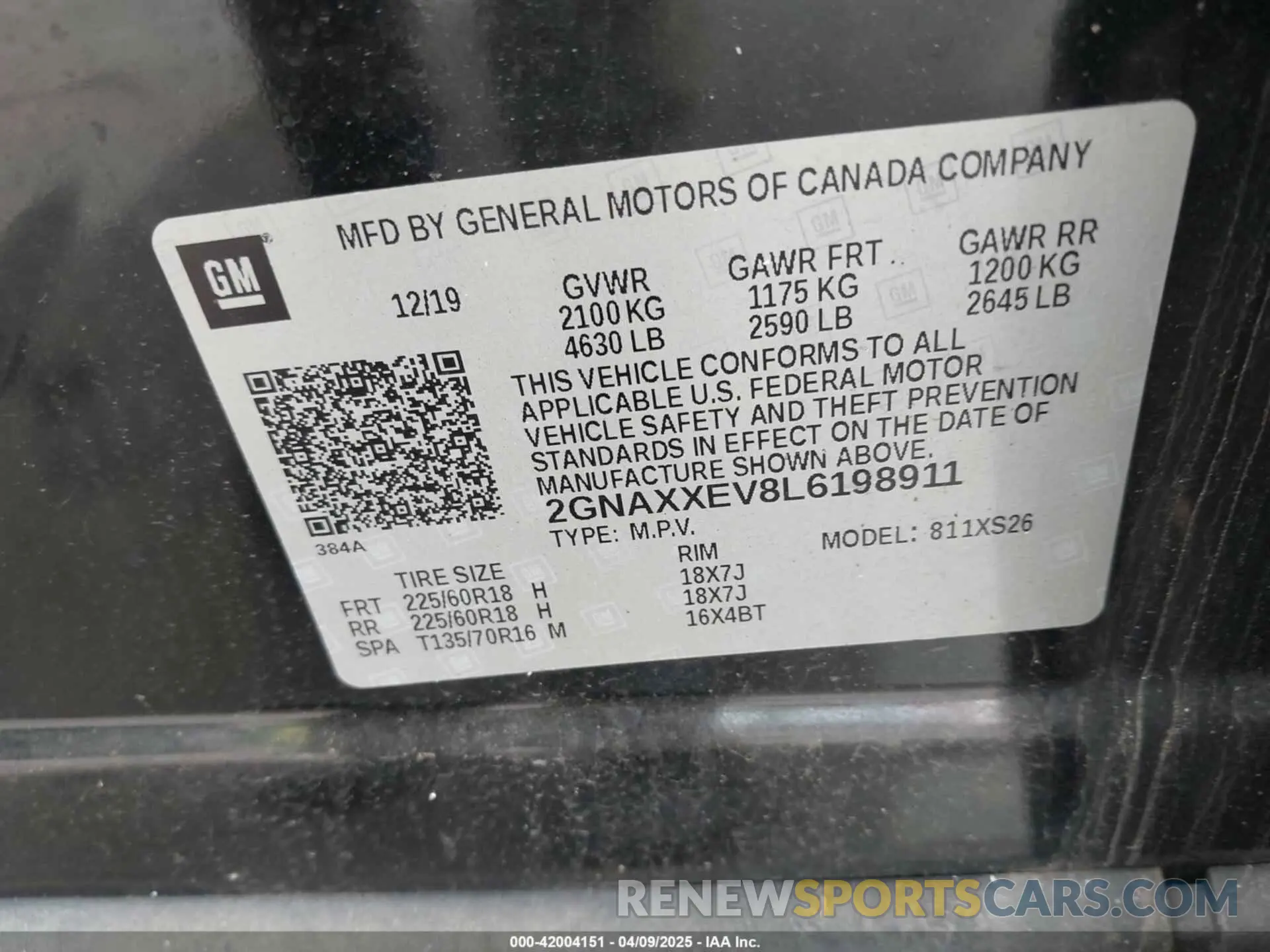 9 Photograph of a damaged car 2GNAXXEV8L6198911 CHEVROLET EQUINOX 2020