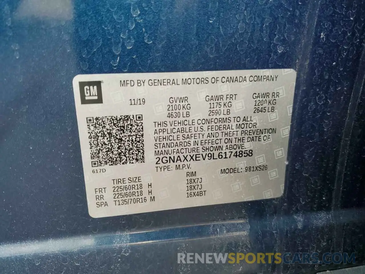 13 Photograph of a damaged car 2GNAXXEV9L6174858 CHEVROLET EQUINOX 2020
