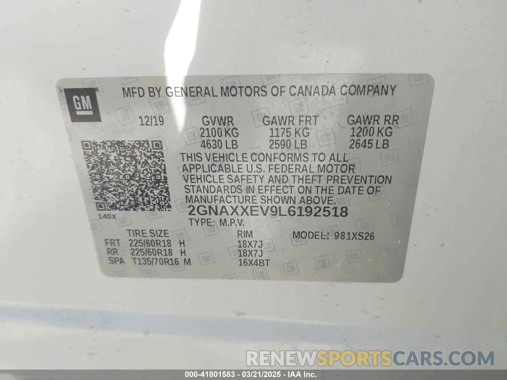 9 Photograph of a damaged car 2GNAXXEV9L6192518 CHEVROLET EQUINOX 2020