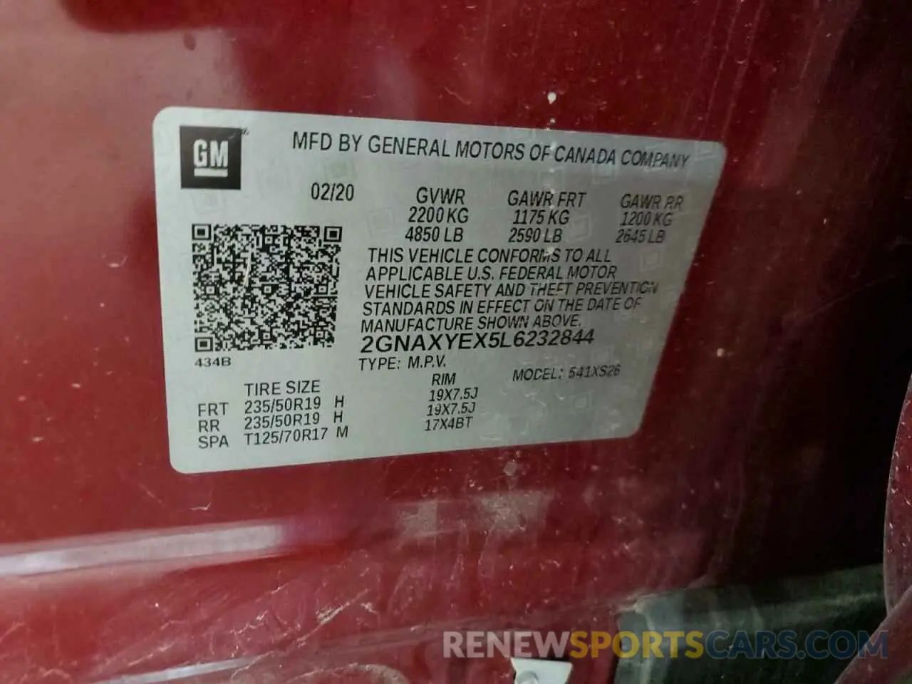 13 Photograph of a damaged car 2GNAXYEX5L6232844 CHEVROLET EQUINOX 2020