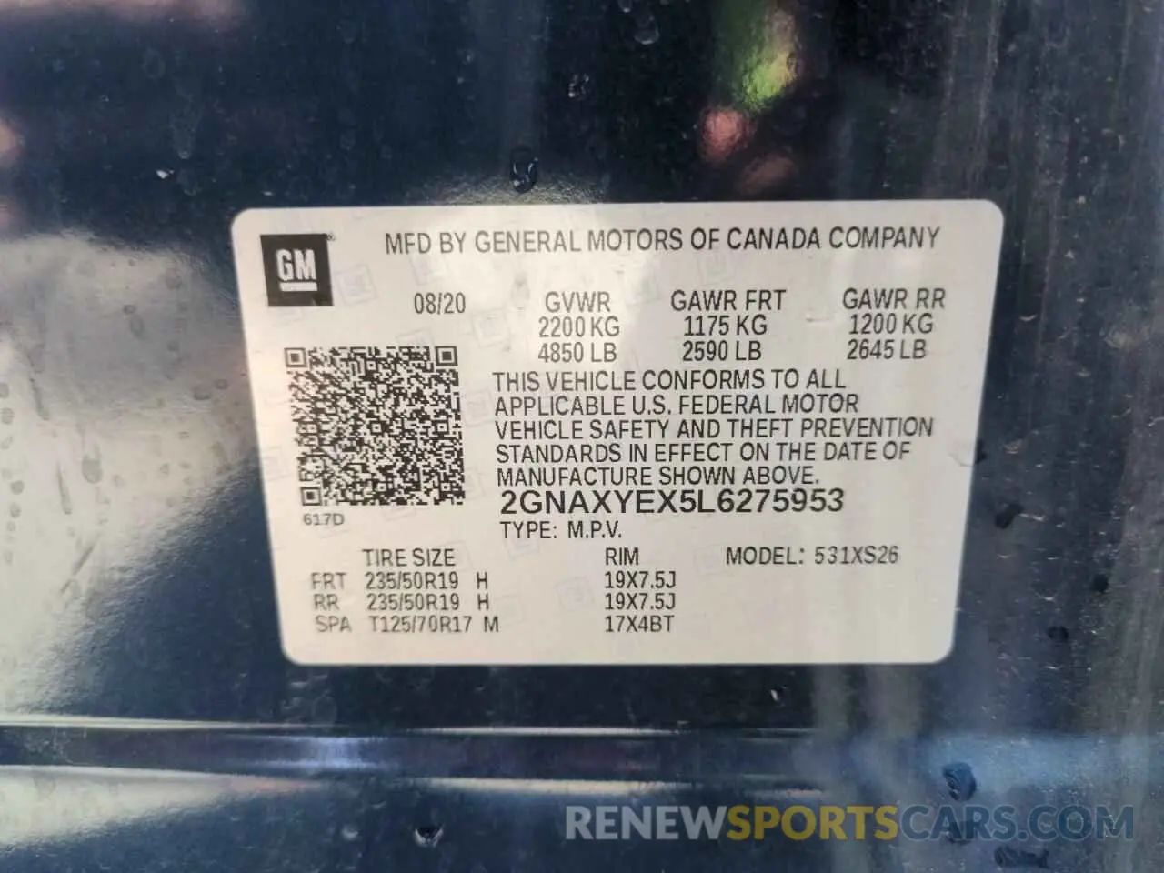 13 Photograph of a damaged car 2GNAXYEX5L6275953 CHEVROLET EQUINOX 2020