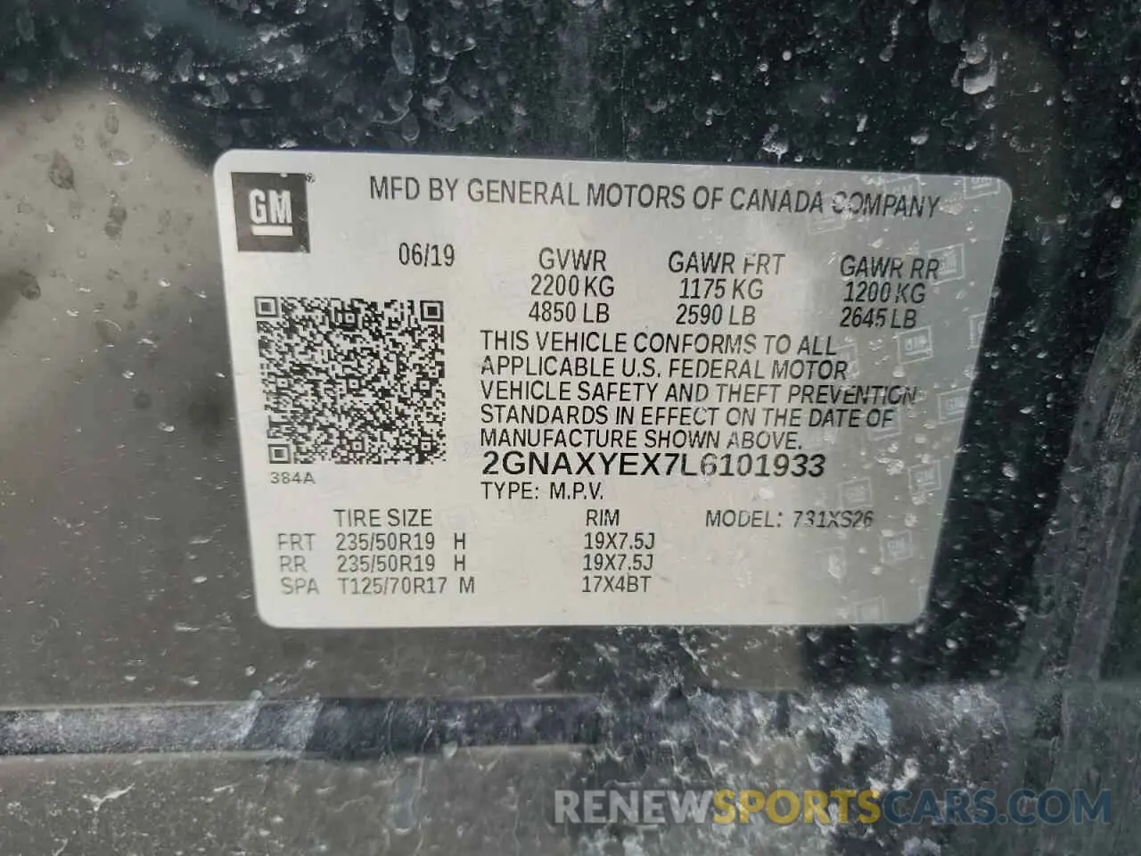 13 Photograph of a damaged car 2GNAXYEX7L6101933 CHEVROLET EQUINOX 2020