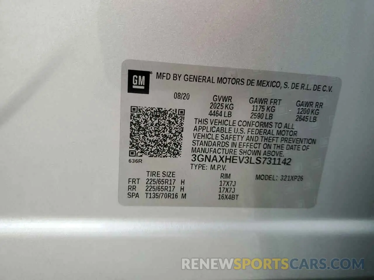 14 Photograph of a damaged car 3GNAXHEV3LS731142 CHEVROLET EQUINOX 2020