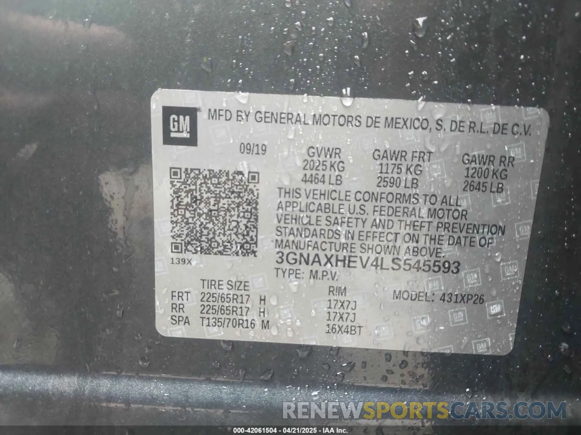 9 Photograph of a damaged car 3GNAXHEV4LS545593 CHEVROLET EQUINOX 2020