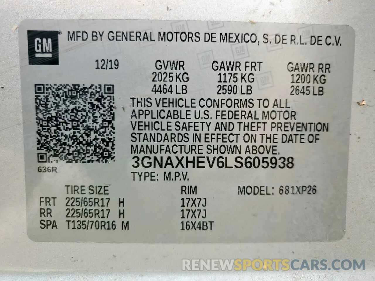 14 Photograph of a damaged car 3GNAXHEV6LS605938 CHEVROLET EQUINOX 2020