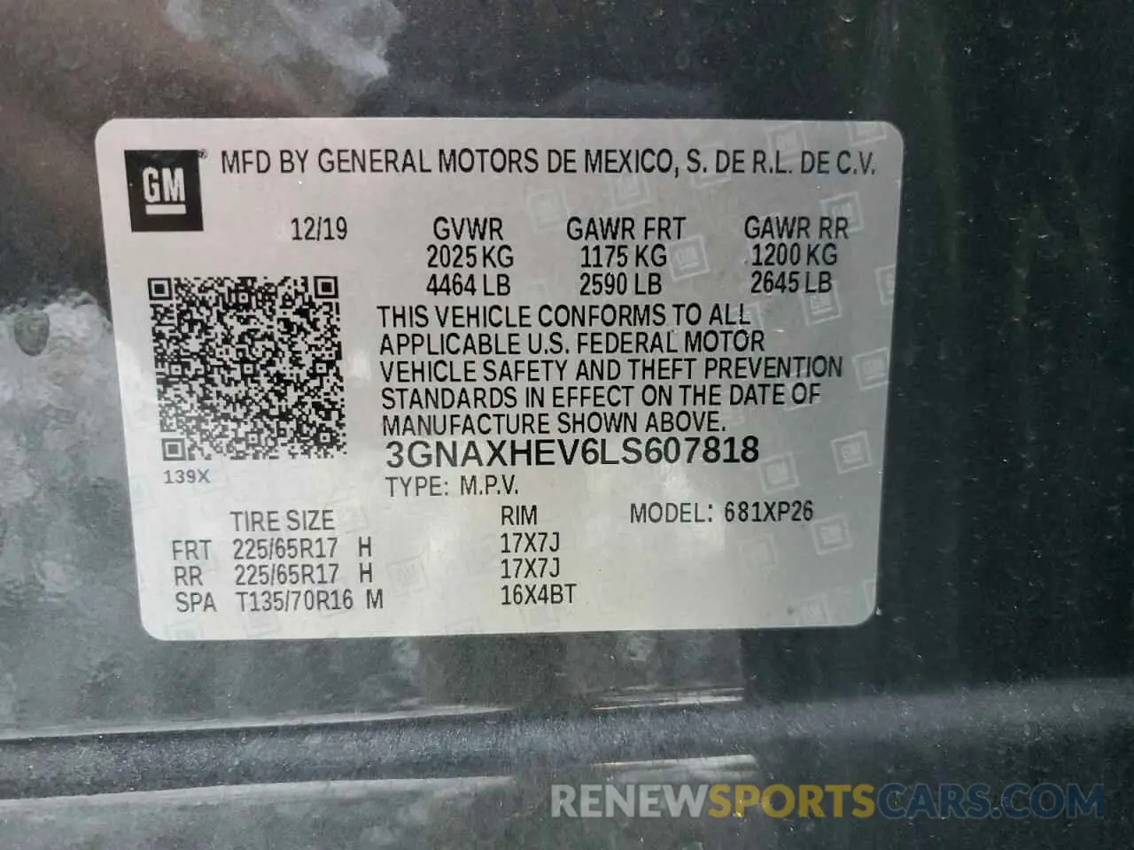 14 Photograph of a damaged car 3GNAXHEV6LS607818 CHEVROLET EQUINOX 2020
