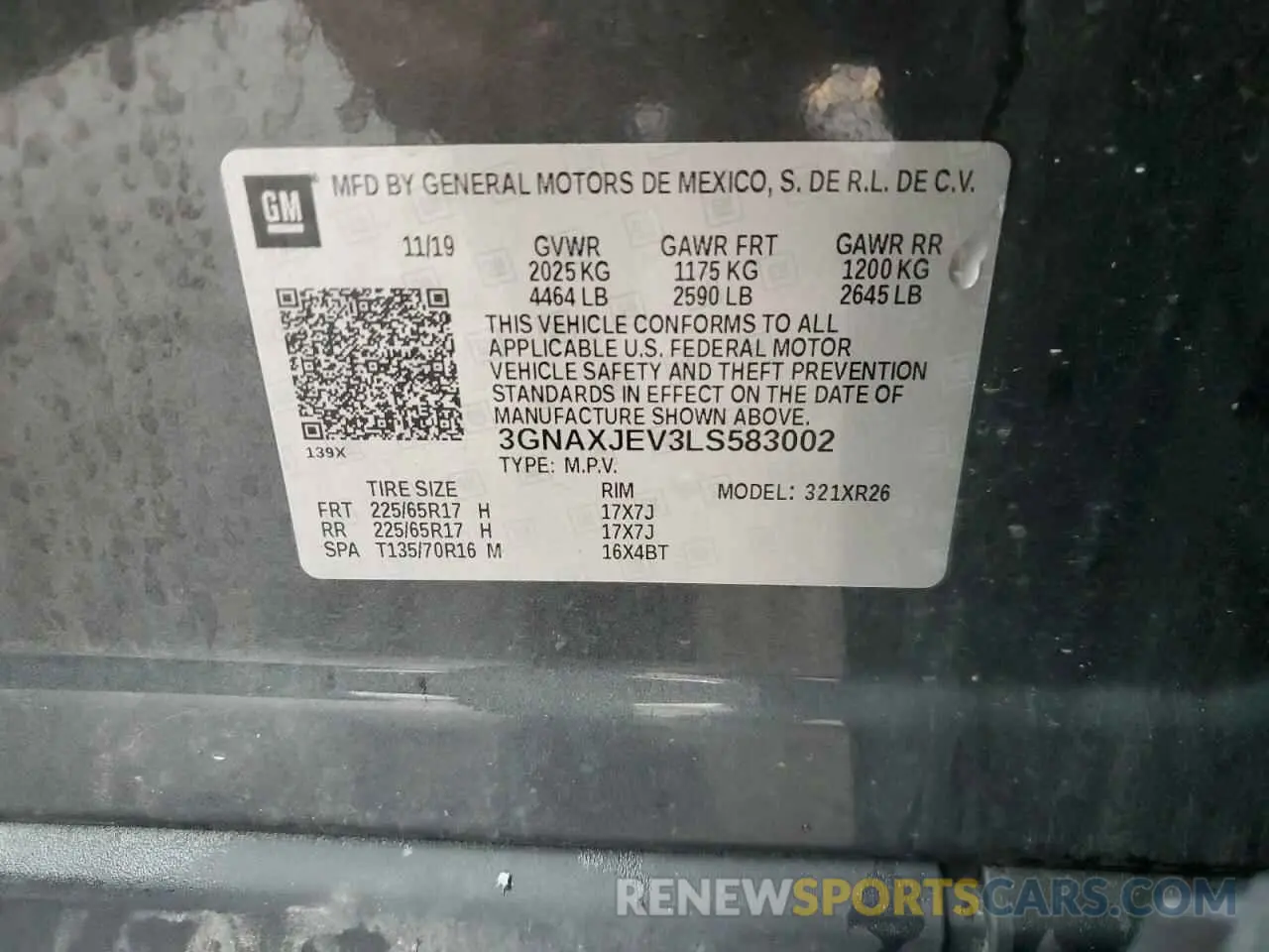 14 Photograph of a damaged car 3GNAXJEV3LS583002 CHEVROLET EQUINOX 2020
