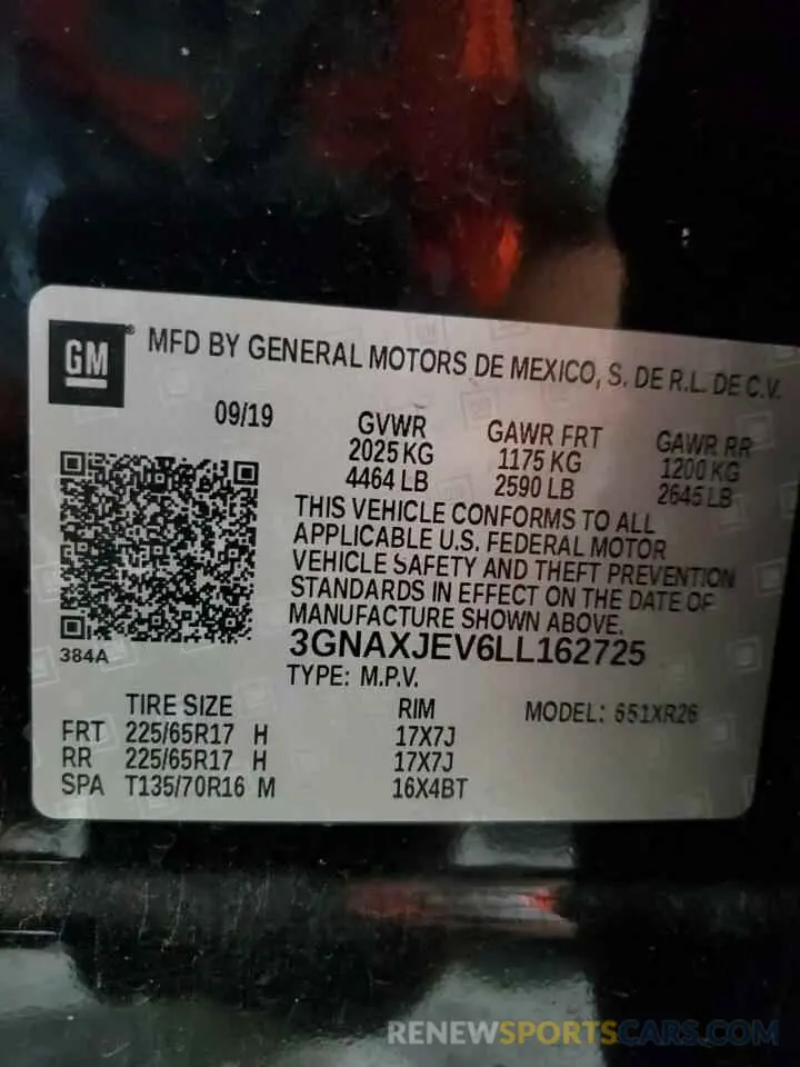 13 Photograph of a damaged car 3GNAXJEV6LL162725 CHEVROLET EQUINOX 2020