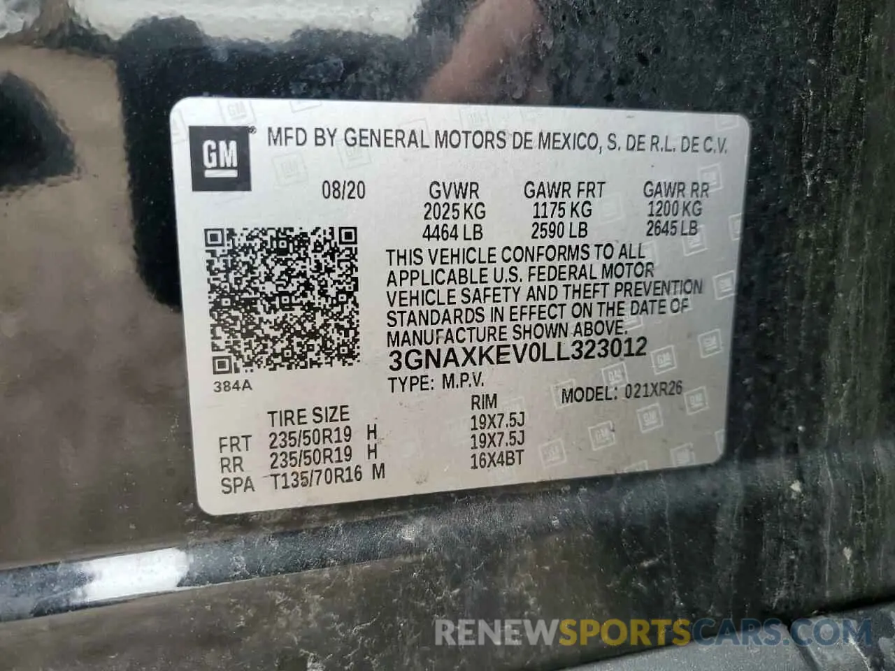 12 Photograph of a damaged car 3GNAXKEV0LL323012 CHEVROLET EQUINOX 2020