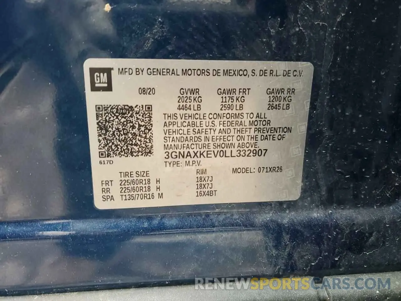 16 Photograph of a damaged car 3GNAXKEV0LL332907 CHEVROLET EQUINOX 2020