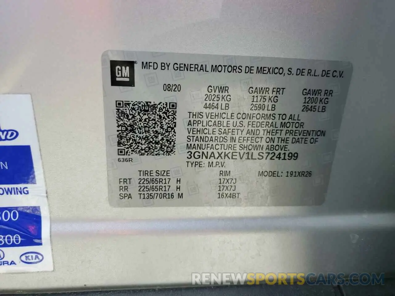 14 Photograph of a damaged car 3GNAXKEV1LS724199 CHEVROLET EQUINOX 2020