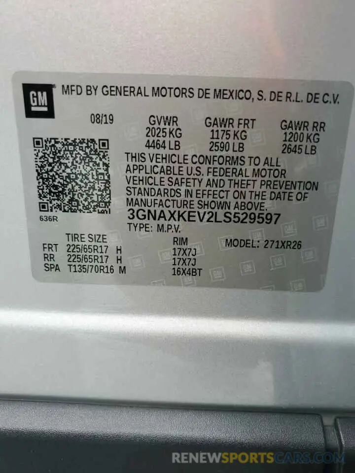 13 Photograph of a damaged car 3GNAXKEV2LS529597 CHEVROLET EQUINOX 2020