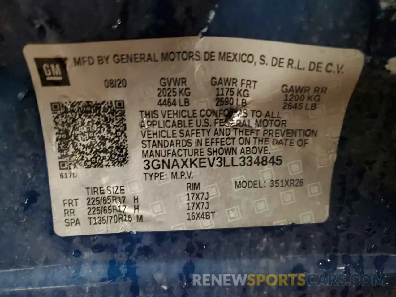 13 Photograph of a damaged car 3GNAXKEV3LL334845 CHEVROLET EQUINOX 2020