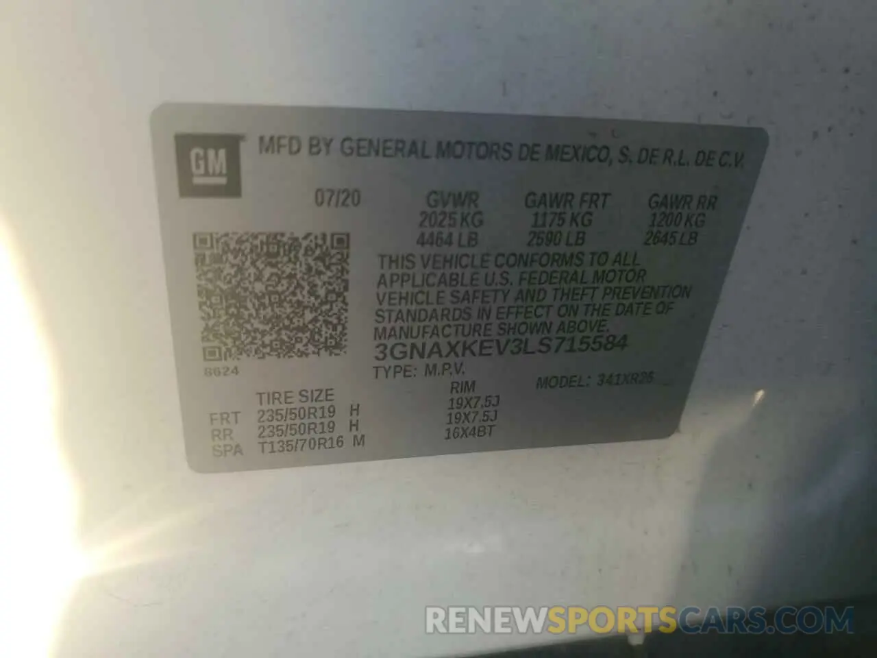 14 Photograph of a damaged car 3GNAXKEV3LS715584 CHEVROLET EQUINOX 2020